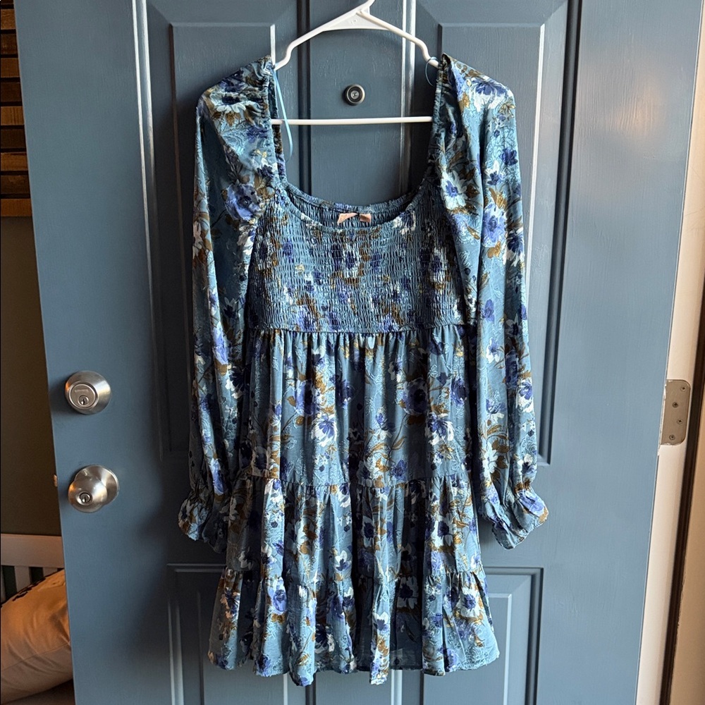 Floral Blue Long Sleeve Dress